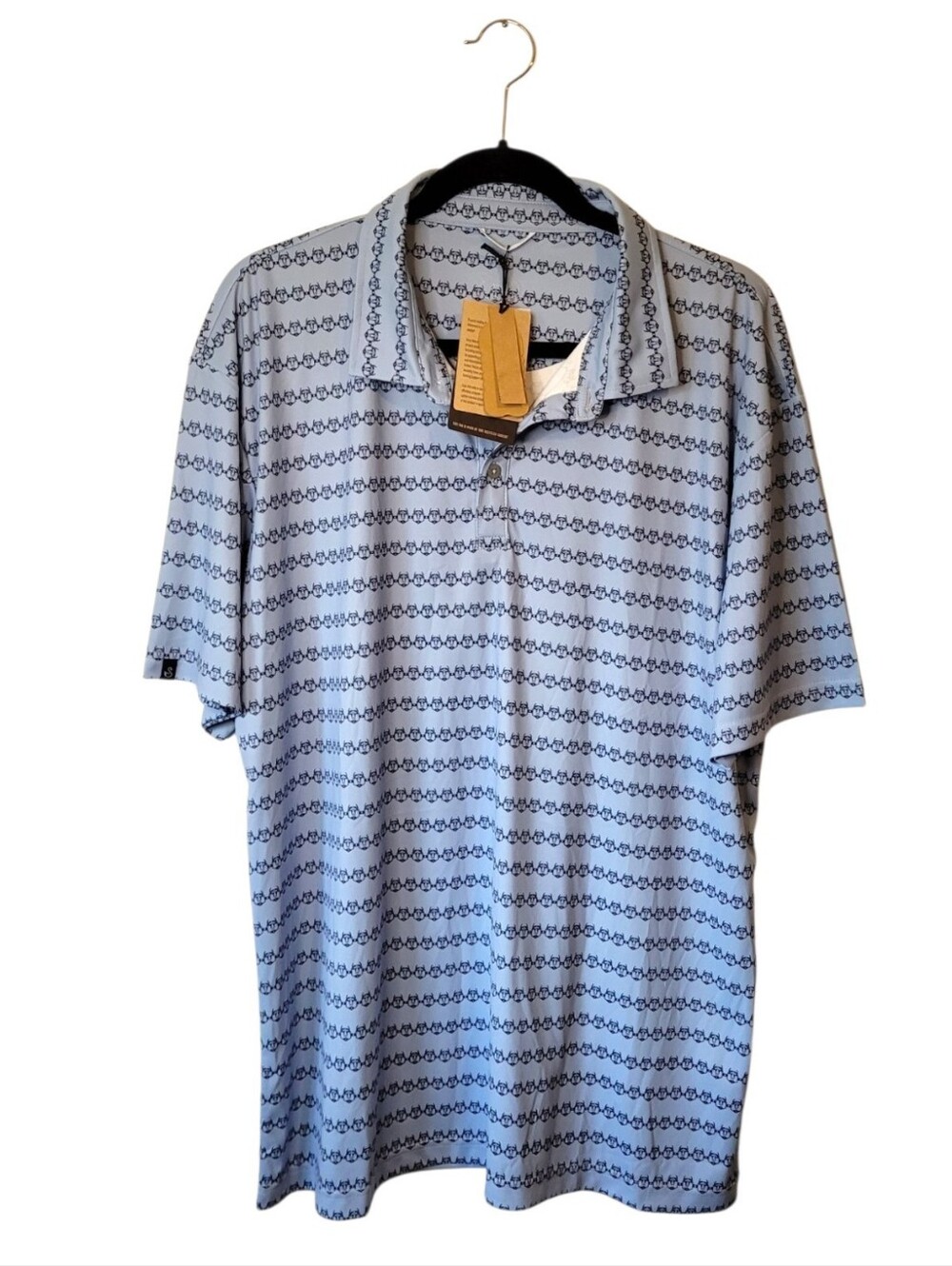 Swannies Men's Light Blue Deer Head Colorad Patterned Polo Shirt Size XL NWT